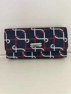 Nautica Navy, White & Red Rope-Grid Clutch Wallet